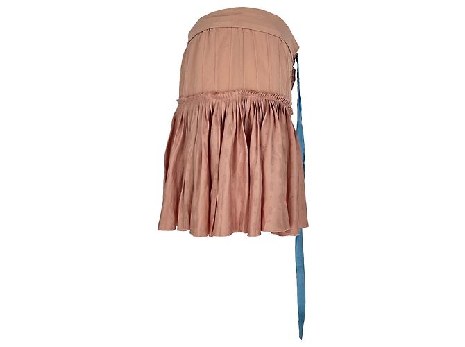 Chloé Minirock mit Rüschen und Bindegürtel aus rosa Seide - Ansicht 2