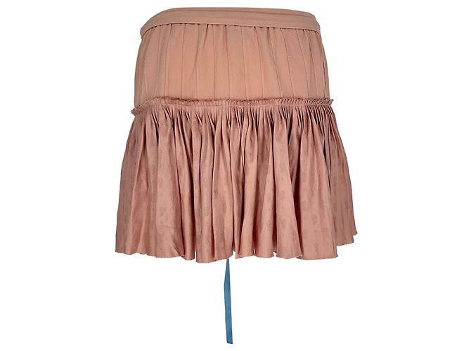 Chloé Minirock mit Rüschen und Bindegürtel aus rosa Seide - Ansicht 3