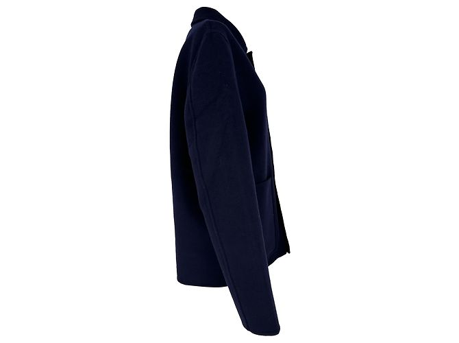 Ami Button-Down Jacket with Pockets in Navy Blue Wool - view 7