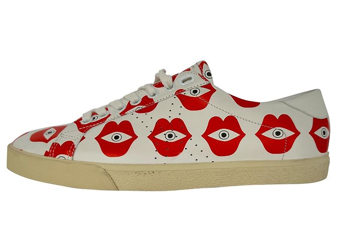 Céline Sneakers Celine Eye-Print in pelle bianca e rossa - vista 13