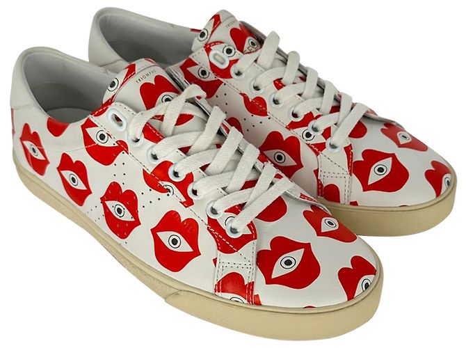 Céline Sneakers Celine Eye-Print in pelle bianca e rossa - vista 15