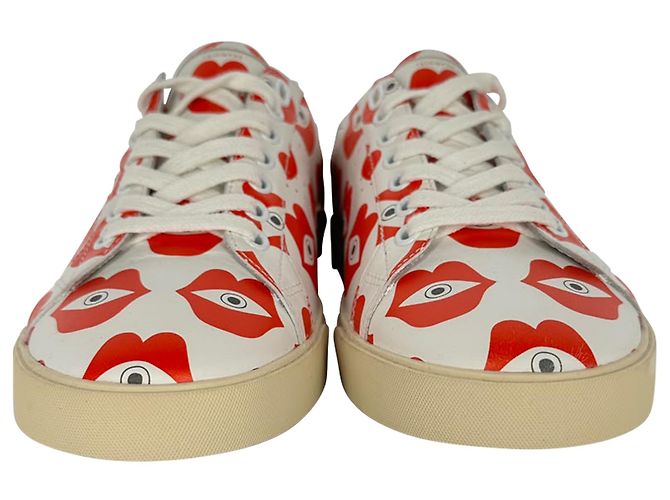 Céline Sneakers Celine Eye-Print in pelle bianca e rossa - vista 2