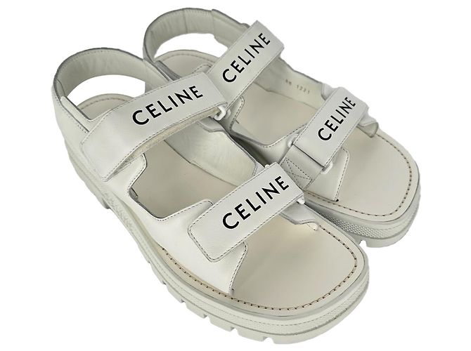 Céline Sandali con cinturino Leo di Celine in pelle bianca - vista 3