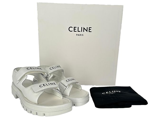 Céline Sandali con cinturino Leo di Celine in pelle bianca - vista 6