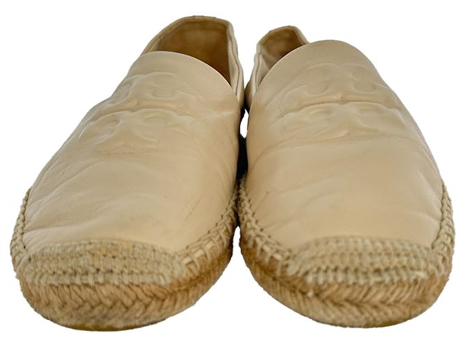 Espadrillas basse Tory Burch Logo in pelle beige - vista 3