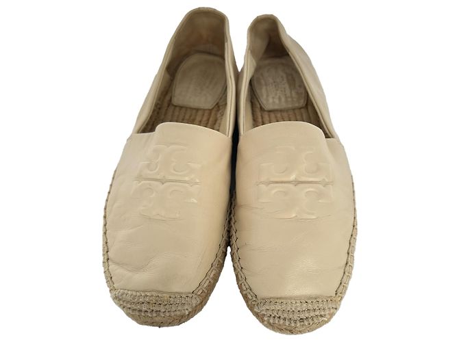 Espadrillas basse Tory Burch Logo in pelle beige - vista 4