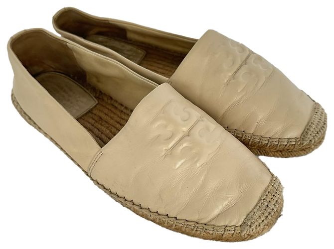 Espadrillas basse Tory Burch Logo in pelle beige - vista 6