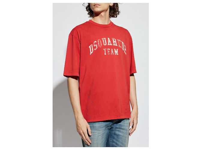 T-shirt rossa con logo Dsquared2 in cotone - vista 3