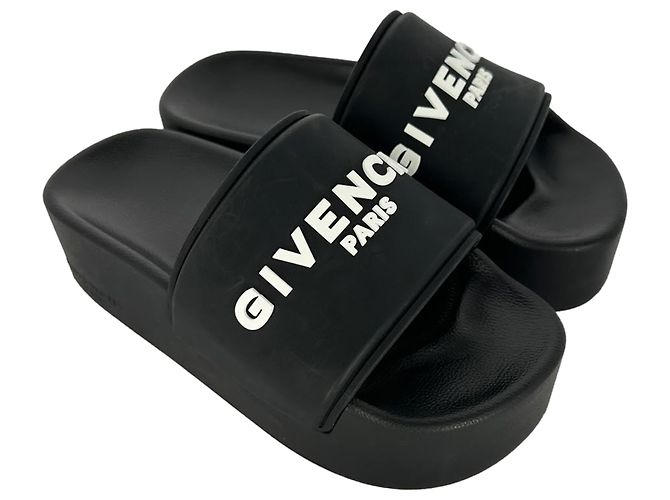 Givenchy Logo Platform Slide Sandals in Black Rubber - view 12