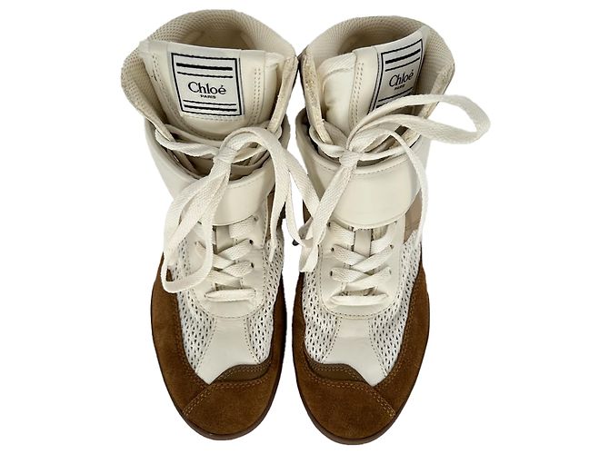Sneakers alte Chloé Kick in camoscio marrone e bianco - vista 10