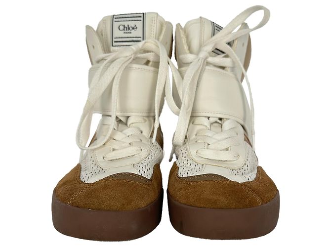 Sneakers alte Chloé Kick in camoscio marrone e bianco - vista 11