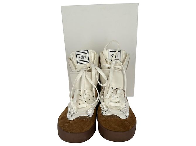 Sneakers alte Chloé Kick in camoscio marrone e bianco - vista 4