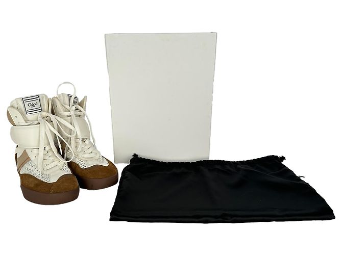 Sneakers alte Chloé Kick in camoscio marrone e bianco - vista 5
