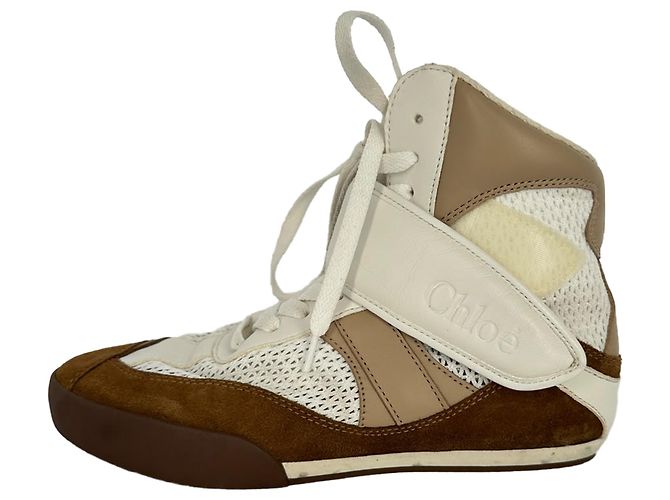 Sneakers alte Chloé Kick in camoscio marrone e bianco - vista 6