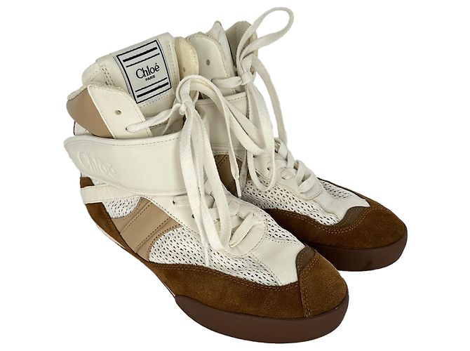 Sneakers alte Chloé Kick in camoscio marrone e bianco - vista 9