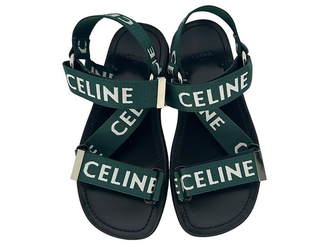 Céline Sandali con cinturino Celine Leo in tela verde - vista 17