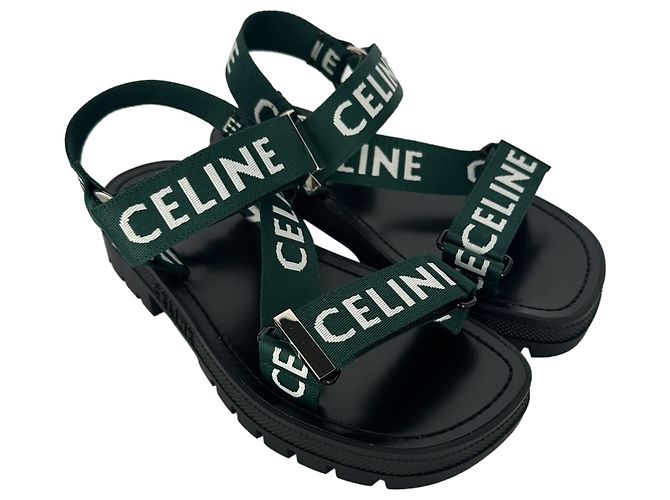 Céline Sandali con cinturino Celine Leo in tela verde - vista 18