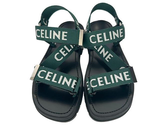 Céline Sandali con cinturino Celine Leo in tela verde - vista 2