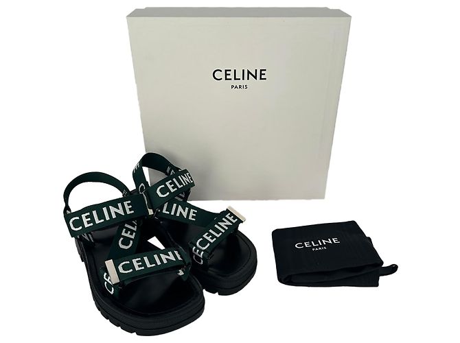 Céline Sandali con cinturino Celine Leo in tela verde - vista 6