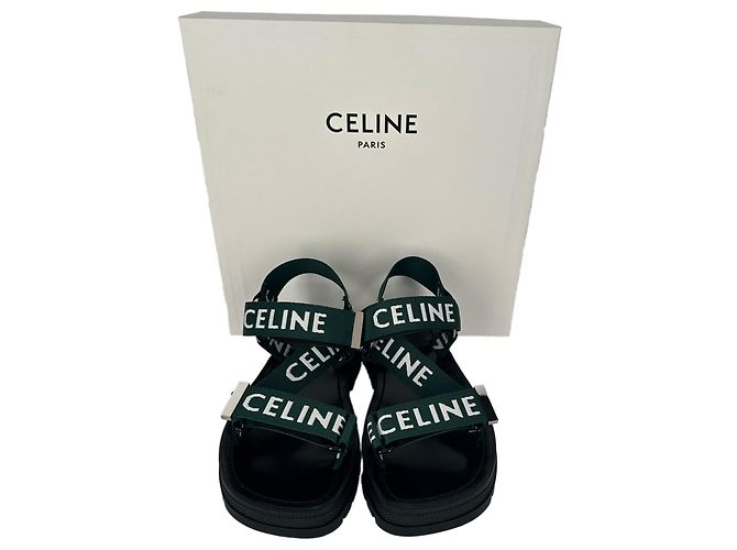 Céline Sandali con cinturino Celine Leo in tela verde - vista 7