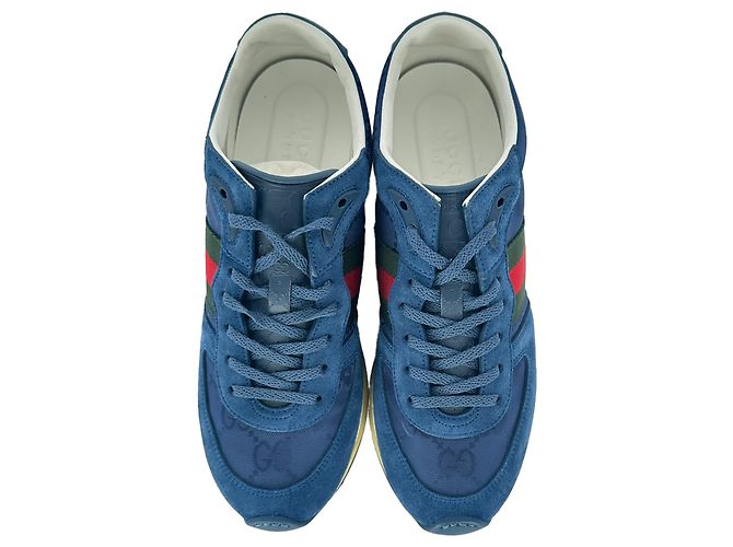 Sneakers Gucci Re-Motion in nylon blu e camoscio - vista 3