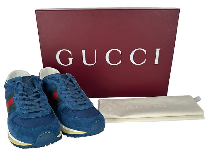 Sneakers Gucci Re-Motion in nylon blu e camoscio - vista 6