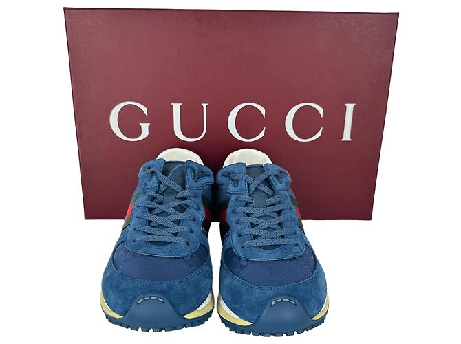 Sneakers Gucci Re-Motion in nylon blu e camoscio - vista 7