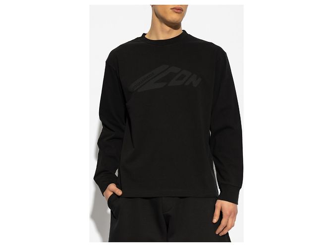 T-shirt nera a maniche lunghe Dsquared2 Icon logo cotone - vista 3