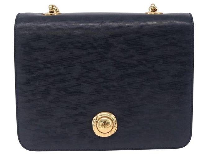 Chloé Chloe Chain Shoulder Bag Leather Navy Gold - vista 2