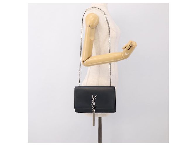 Autre Marque Saint Laurent Kate Chain Shoulder Bag Leather Navy Silver - vista 24