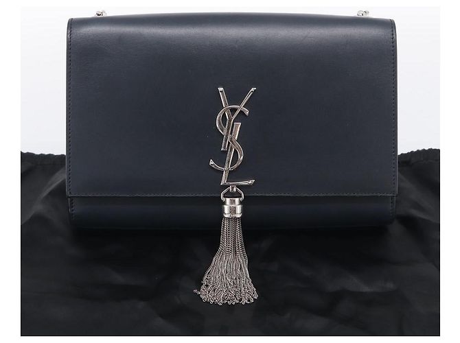 Autre Marque Saint Laurent Kate Chain Shoulder Bag Leather Navy Silver - vista 25