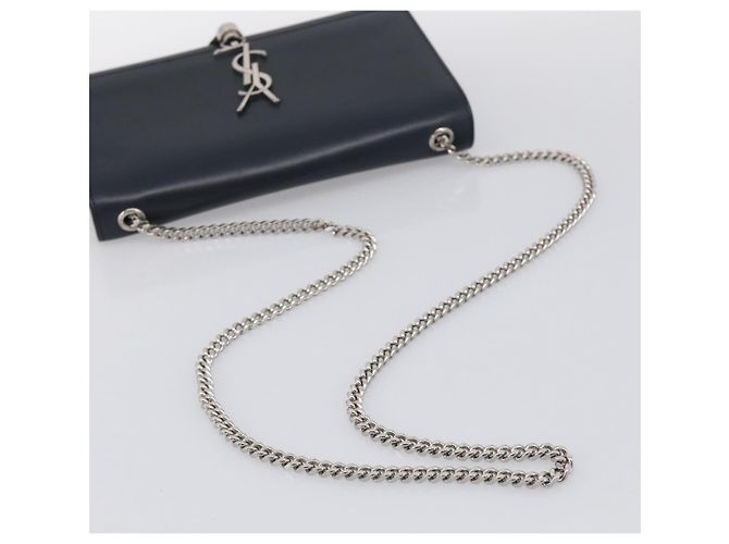 Autre Marque Saint Laurent Kate Chain Shoulder Bag Leather Navy Silver - vista 7