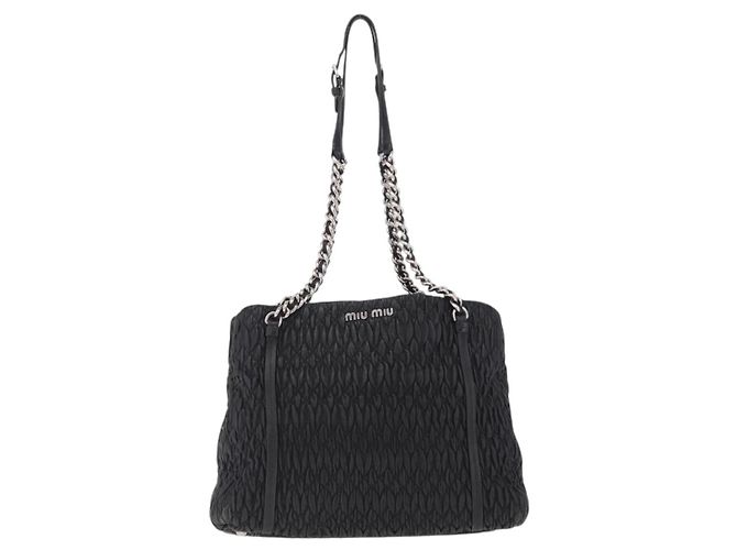 Miu Miu Matelasse Chain Shoulder Bag Leather Black Silver - vista 13