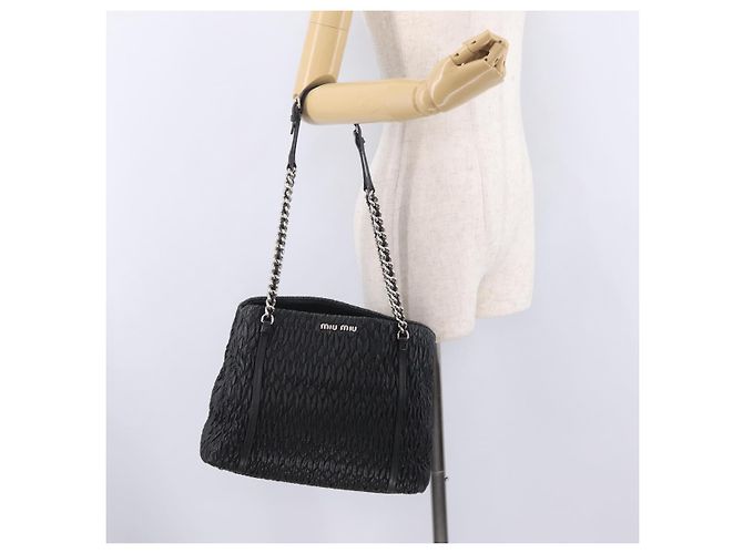 Miu Miu Matelasse Chain Shoulder Bag Leather Black Silver - vista 29