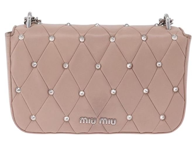 Miu Miu Studs Chain Shoulder Bag Leather Pink Silver - vista 2