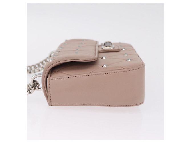 Miu Miu Studs Chain Shoulder Bag Leather Pink Silver - vista 4