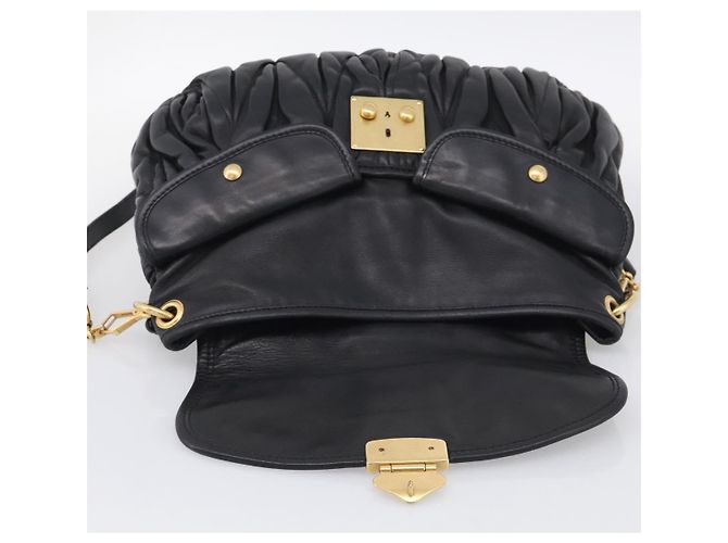 Miu Miu Gathered Hand Bag Leather 2way Black Gold - vista 10