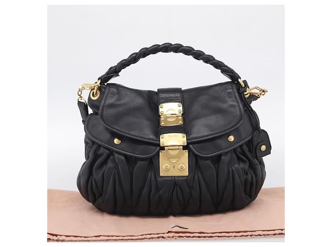 Miu Miu Gathered Hand Bag Leather 2way Black Gold - vista 12