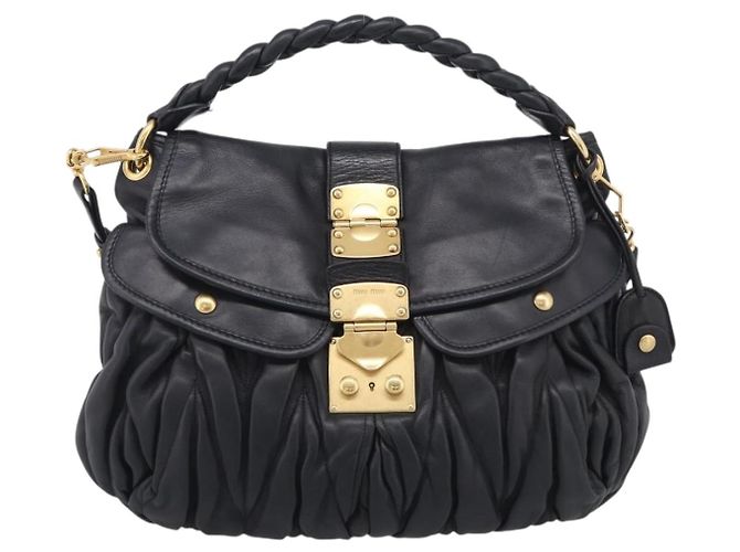 Miu Miu Gathered Hand Bag Leather 2way Black Gold - vista 13