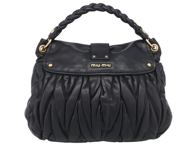 Miu Miu Gathered Hand Bag Leather 2way Black Gold - vista 2