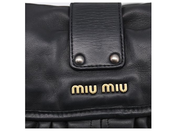 Miu Miu Gathered Hand Bag Leather 2way Black Gold - vista 20