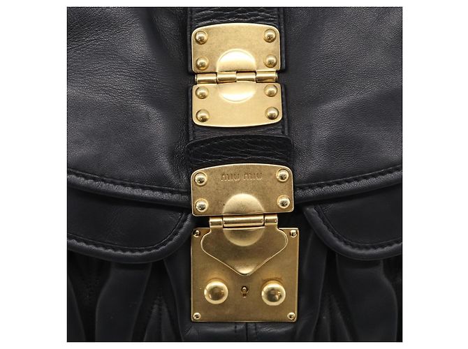 Miu Miu Gathered Hand Bag Leather 2way Black Gold - vista 21