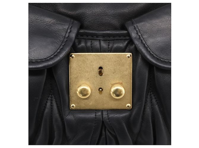 Miu Miu Gathered Hand Bag Leather 2way Black Gold - vista 23