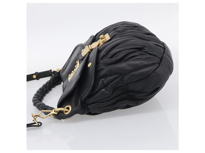 Miu Miu Gathered Hand Bag Leather 2way Black Gold - vista 3