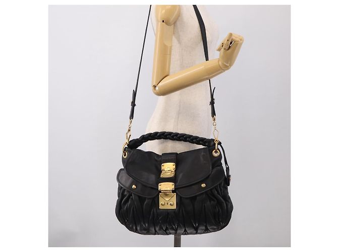 Miu Miu Gathered Hand Bag Leather 2way Black Gold - vista 30