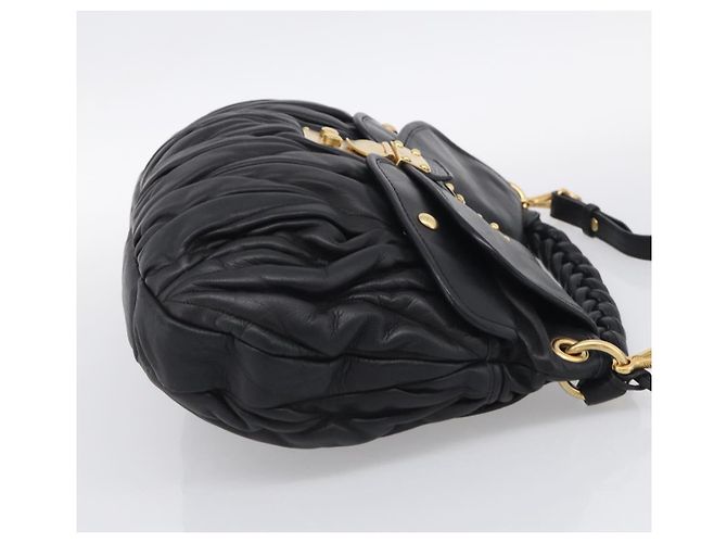 Miu Miu Gathered Hand Bag Leather 2way Black Gold - vista 4