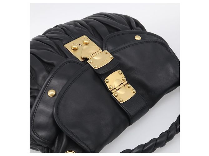 Miu Miu Gathered Hand Bag Leather 2way Black Gold - vista 6