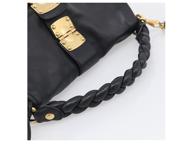 Miu Miu Gathered Hand Bag Leather 2way Black Gold - vista 7