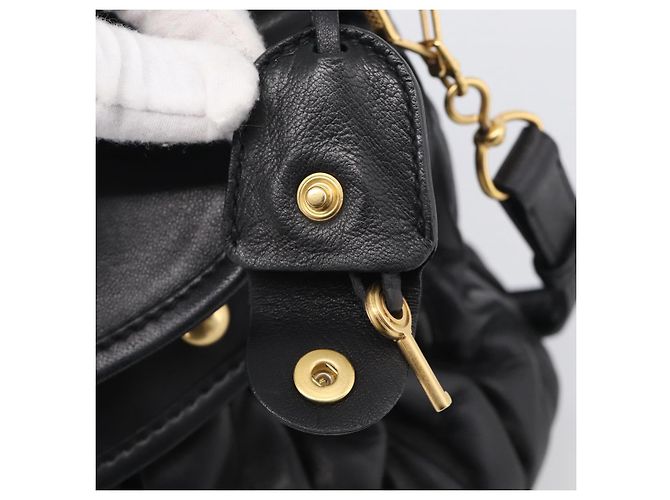 Miu Miu Gathered Hand Bag Leather 2way Black Gold - vista 9