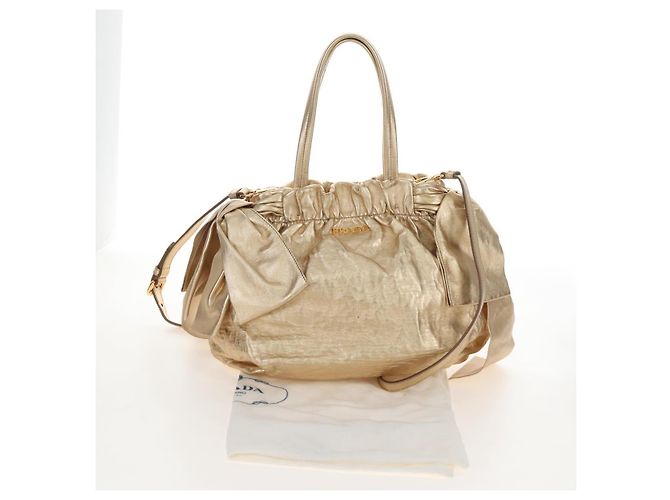 PRADA Hand Bag Leather 2way Gold - vista 12